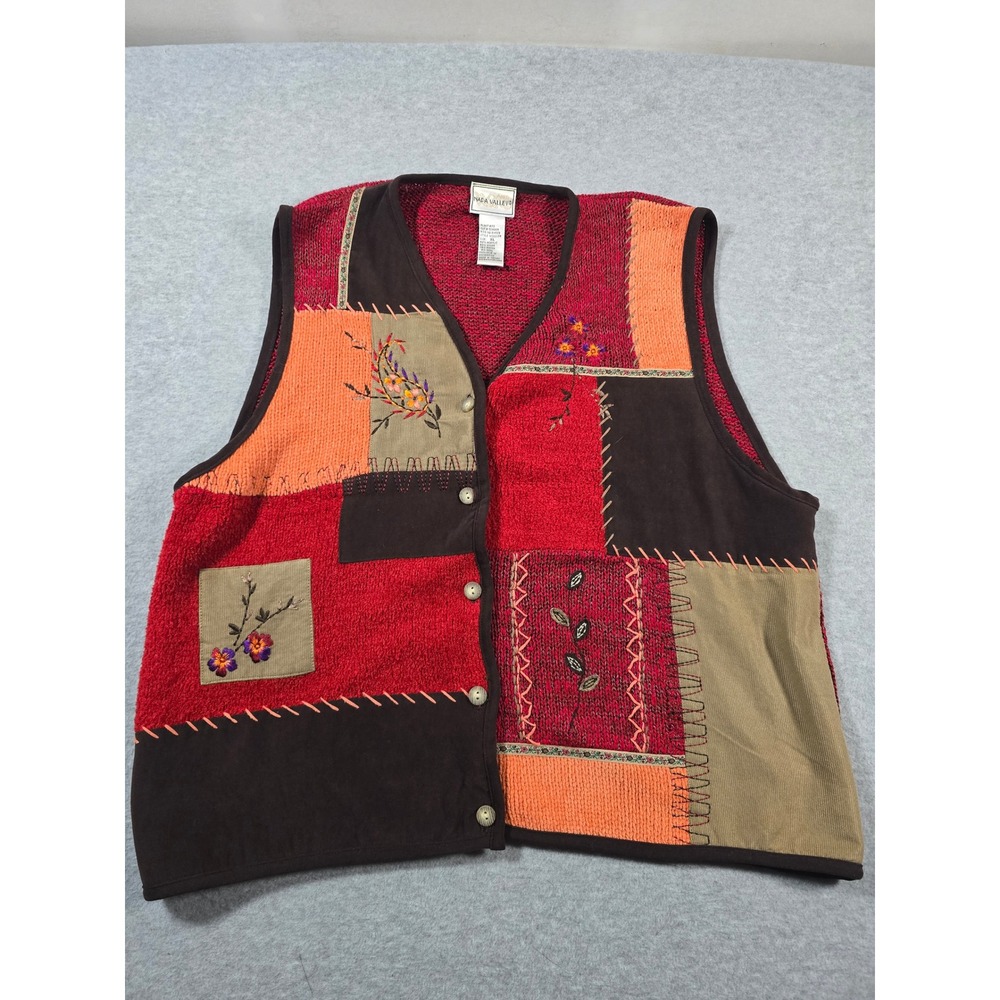 Napa Valley Vintage Patchwork Floral Embroidered Sweater Vest Red XL MS80V59